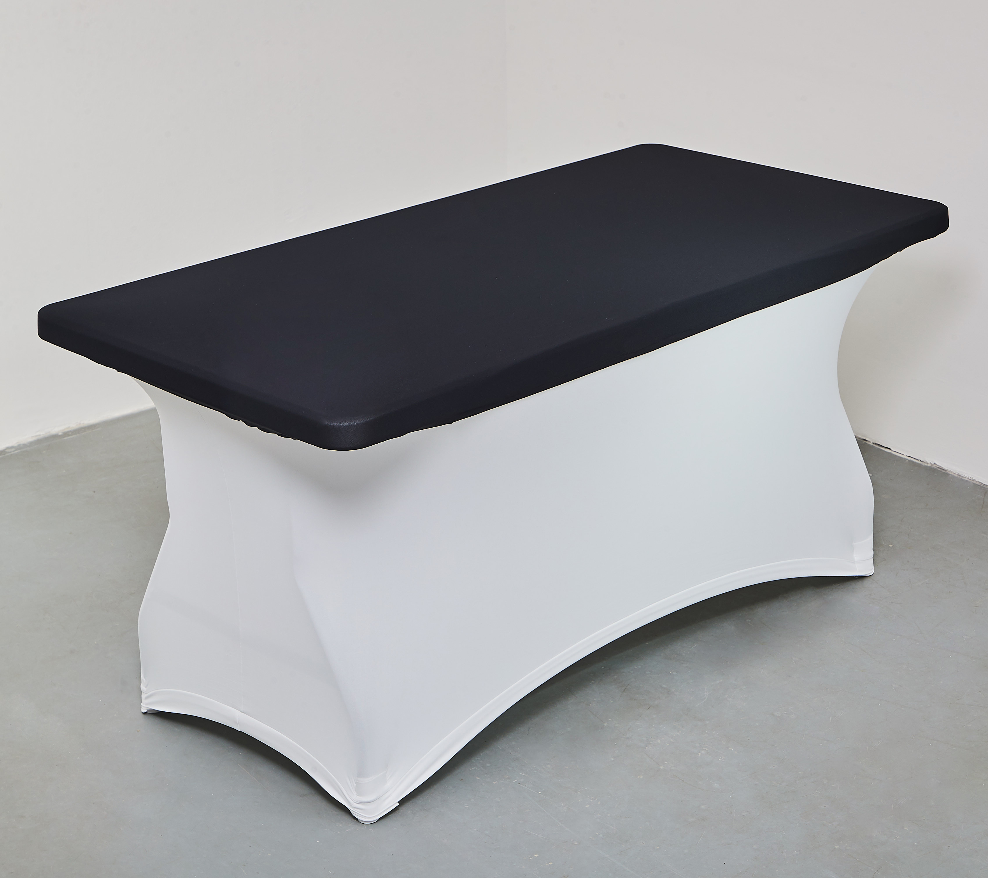 Fehér spandex táblaasztal huzat 183x76 cm+ fekete kupak